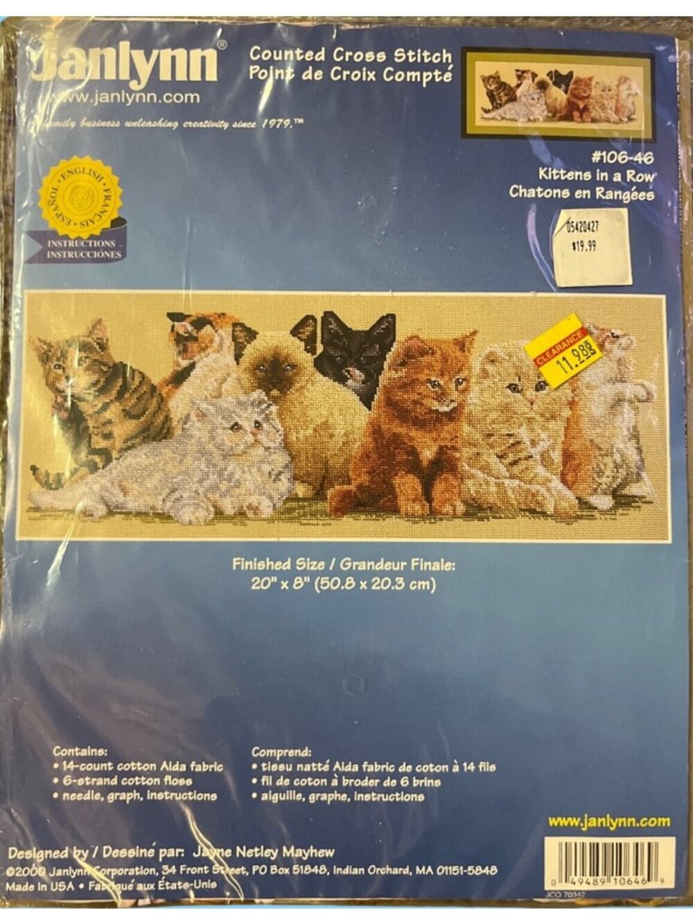 Janlynn Kittens in a Row Counted Cross Stitch Kit #106-46 Cats 20x8 Sealed NOS